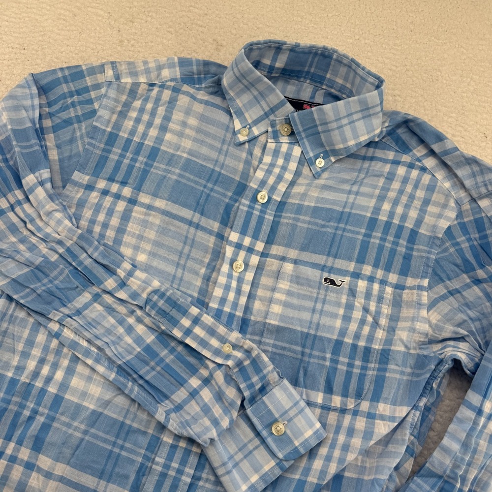 Vineyard Vines Tucker Shirt Mens XS Blue Plaid Long Sleeve Button Down Whale